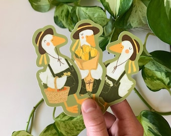 Maisie the Farm Duck Stickers, Singles or Pack of 3, Die Cut Vinyl, Cute Cottagecore Stationery, Waterproof & Weatherproof, Dishwasher Safe