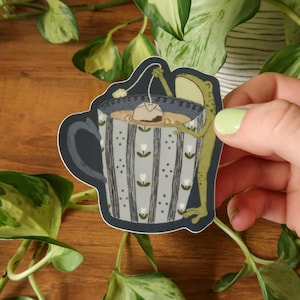 Teacup Frog Stickers | Cottagecore Cozy Toads | Durable Waterproof Vinyl Blue Teacup Frog