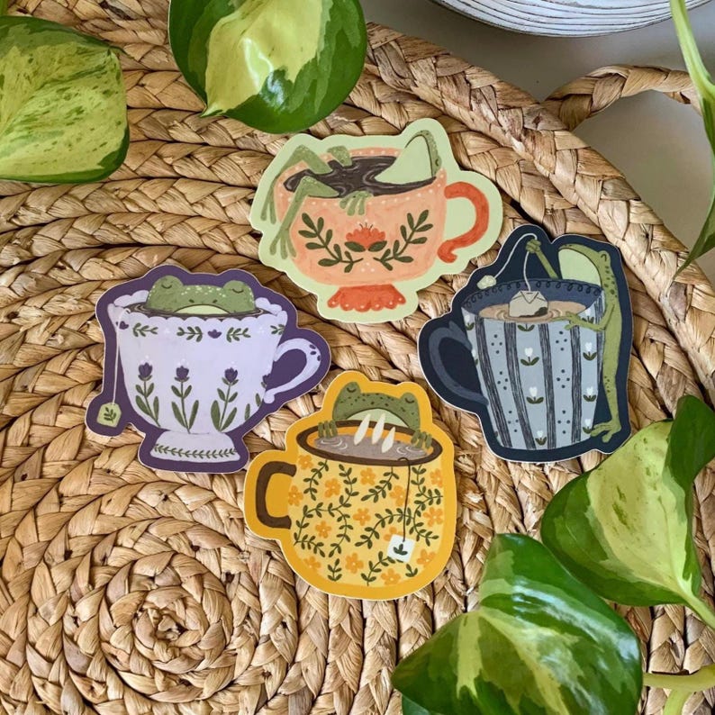 Teacup Frog Stickers | Cottagecore Cozy Toads | Durable Waterproof Vinyl image 9