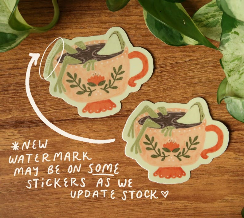 Teacup Frog Stickers | Cottagecore Cozy Toads | Durable Waterproof Vinyl image 4