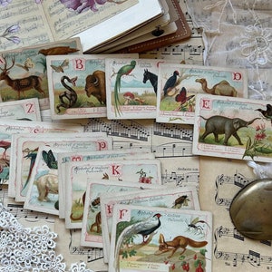 Cartes de l'alphabet français vintage. Kit de journal numérique indésirable. Télécharger. alphabet vintage, lettres, éphémères. Cartes d'animaux, crèche, éducation