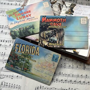 Cartes-lettres américaines vintage des années 40. Virginie, Kentucky et Floride. Cartes illustrées des années 40 dans des enveloppes. Éphémères de journaux indésirables.