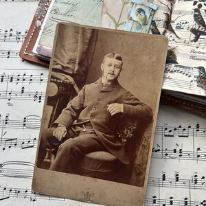 CDV of a man in a suit. Sepia photo. Edwardian dress. Victorian photograph. Old picture. Carte de Visite. Junk journal. Portrait. Pork chops
