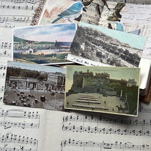 Quatre cartes postales anciennes du Royaume-Uni. Collecte. Cartes postales colorisées. Hyde Park, Llandudno, château d'Édimbourg, Torquay. Éphémères de journaux indésirables