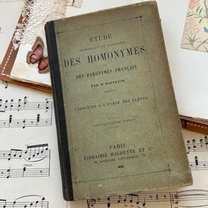 French grammar book. 1890s antique French vocabulary book. School book. Vintage books. Ephemera. French vintage. Handwriting. Display
