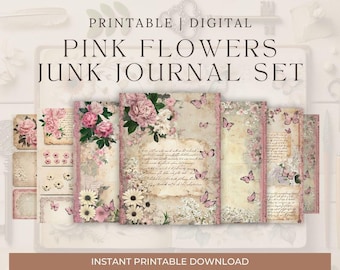 Kit de carnet floral rose : pages de scrapbooking vintage (téléchargement numérique)