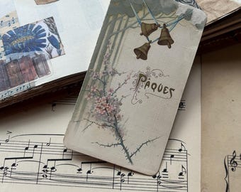 Carte religieuse de Pâques française antique. Fiche de service Christian Paques. Éphémère de revues vintage