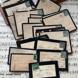 French black edged envelopes. Mourning or funeral envelopes. Vintage and antique French envelopes. Junk journal ephemera. Old paper
