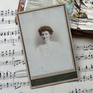 CDV of a lady. Black and white photo of a woman. Edwardian dress. Victorian photograph. Old picture. Carte de Visite. Junk journal. Portrait