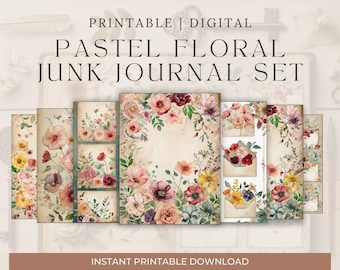 Kit de carnet de notes pastel fleurs sauvages : pages de scrapbooking imprimables (téléchargement numérique)