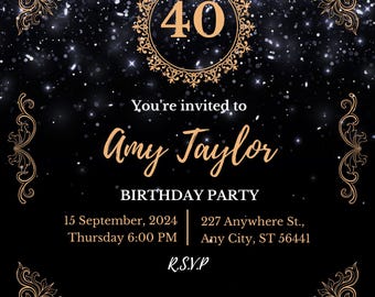 Forty Birthday Invitation 40th Birthday invite Fortieth Digital editable template Invitation template
