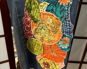 Jean en denim recyclé bohème avec application Art to Wear Lucky Brand taille 10