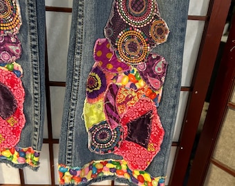 Jean bohème en denim recyclé avec application Art to Wear Faded Glory Girls taille 8