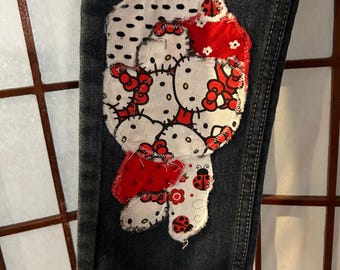 Jean bohème en denim recyclé Art to Wear avec appliqué PD & G Filles taille 4