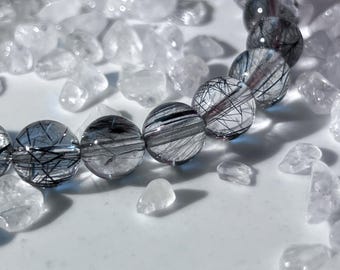 AAAAA+ Black Rutilated Quartz Bracelet,Crystal Bracelet 8mm,Birthstone and Astrology gift,Crystal Bracelet