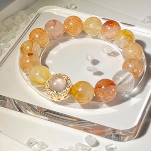 Yellow Hematoid Quartz 12mm Genuine Natural Hematoid Lepidocrocite Quartz Beaded Bracelet,women bracelet,Jewelry gifts,High Quality bracelet