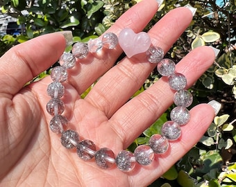 Silver Super Seven Bracelet,Crystal Bracelet 8mm,Pink Crystal Bracelet,Super Seven Crystal