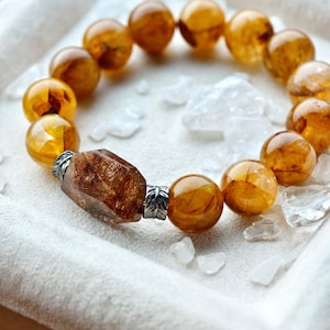 Yellow Hematoid Quartz 12mm,Genuine Natural Hematoid Lepidocrocite Quartz Beaded Bracelet,Rulitaed Freestone,Jewelry Gifts