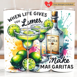 Cuando la vida te da limas Vaso delgado de 20 oz Diseño de sublimación Descarga digital PNG SOLO DIGITAL, envoltura para vaso del Cinco de Mayo