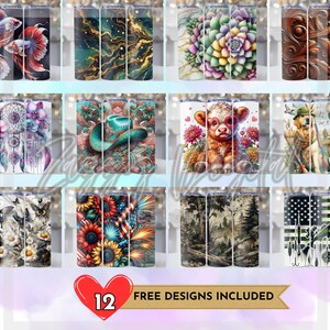 K&ouml;nnte beinhalten: Zw&ouml;lf verschiedene Designs f&uuml;r Sublimationsbecher. Die Designs umfassen eine Vielzahl von Themen, wie Blumen, Tiere und abstrakte Muster. Die Designs sind alle in leuchtenden Farben gehalten und w&auml;ren perfekt f&uuml;r eine Vielzahl von Anl&auml;ssen.