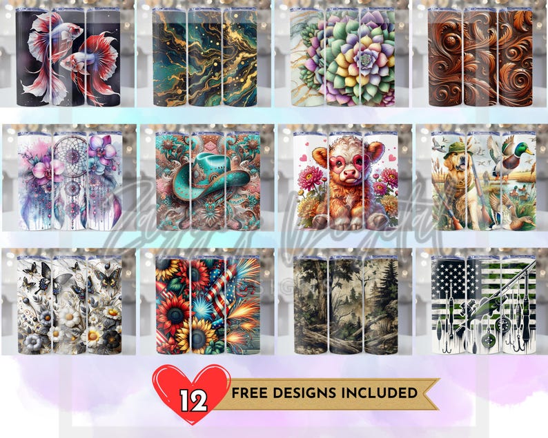K&ouml;nnte beinhalten: Zw&ouml;lf verschiedene Designs f&uuml;r Sublimationsbecher. Die Designs umfassen eine Vielzahl von Themen, wie Blumen, Tiere und abstrakte Muster. Die Designs sind alle in leuchtenden Farben gehalten und w&auml;ren perfekt f&uuml;r eine Vielzahl von Anl&auml;ssen.