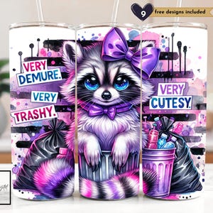 Very Demure Very Trashy Raccoon 20 oz Skinny Tumbler, Sublimation Design Digital Download PNG Instant DIGITAL ONLY, Tumbler Wrap