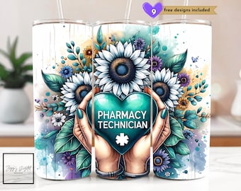 Pharmacy Technician 20 oz Skinny Tumbler Sublimation Pharmacist Wrap Design For Straight Tumbler, Pharmacy Tech PNG File, Digital