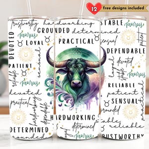 Taurus Zodiac Sign 20 oz Skinny Tumbler Astrology Sublimation Design Digital Download PNG Instant DIGITAL, Celestial Zodiac Tumbler Wrap