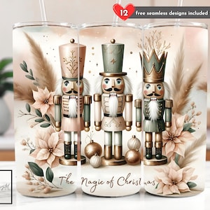 Emballage de gobelet casse-noisette Boho, Noël vintage 20 oz gobelet skinny sublimation Design vacances magique en téléchargement numérique PNG