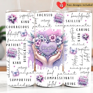 Caregiver Appreciation 20 oz Skinny Tumbler Sublimation Design Digital Download PNG Instant DIGITAL, Caretaker, In Home Health Tumbler Wrap