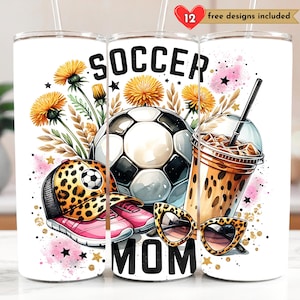 Soccer Mom 20 oz Skinny Tumbler Sublimation Design Digital Download PNG Instant DIGITAL ONLY, Leopard Print, Soccer Mom Sport Tumbler Wrap