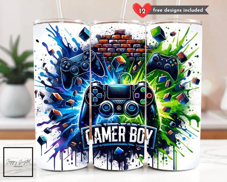 Seamless Gamer Boy Tumbler Wrap Design, 20 Oz Skinny Tumbler ...