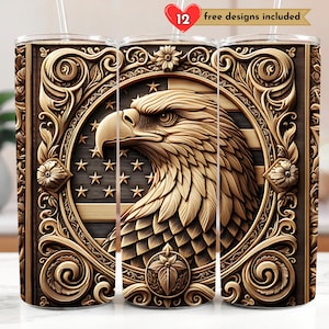 3D Tumbler Wrap American Flag 20 oz Skinny Tumbler Sublimation Design Digital Download PNG Instant DIGITAL ONLY, Patriotic Eagle Tumbler