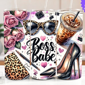 Boss Babe Tumbler Wrap, Woman Business Owner 20 oz Skinny Sublimation Tumbler Design, Female Business Owner Sublimation Design