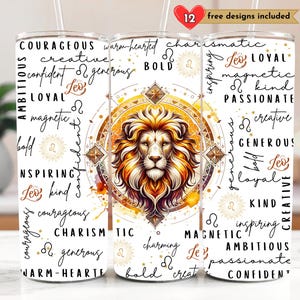 Lew Znak Zodiaku 20 oz Skinny Tumbler Astrologia Sublimacja Projekt Cyfrowe Pobieranie PNG Natychmiastowe CYFROWE, Niebiański Zodiak Tumbler Wrap