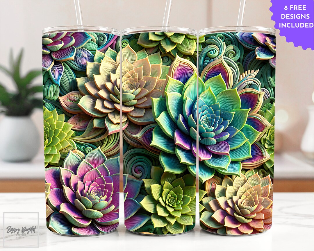 3D Succulents 20 Oz Skinny Tumbler Sublimation Design Digital Download ...