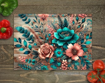 Rustic Country Floral Sublimation Cutting Board Design Download, Western Cutting Board PNG, Cutting Board File Digital Designs Download