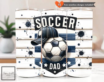 サッカーパパ タンブラーラップ、試合当日 20 オンス スキニータンブラー 昇華サッカーデザイン デジタルダウンロード PNG インスタント、デジタルのみ、タンブラーラップ