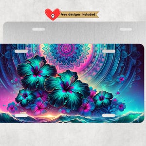 Ocean Mandala Hibiscus License Plate Sublimation Design Digital Download PNG Instant DIGITAL ONLY, 12 By 6 Inch Car License Plate