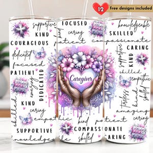 Caregiver Appreciation 20 oz Skinny Tumbler Sublimation Design Digital Download PNG Instant DIGITAL, Caretaker, In Home Health Tumbler Wrap