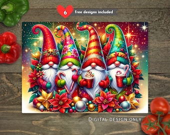 Sparklecore Christmas Gnomes Kitchen Glass Cutting Board PNG, Christmas Kitchen Sublimation Cutting Board Design, Cutting Board PNG Download