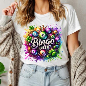 ビンゴクイーンPNG ビンゴラバーTシャツ昇華デザインデジタルダウンロードpngインスタントデジタルのみ、トレンディなデザイン、ビンゴpng、Tシャツデザイン