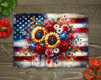 Drapeau patriotique américain tournesol Sublimation planche à découper Design téléchargement, Floral planche à découper PNG, planche à découper fichier numérique Design