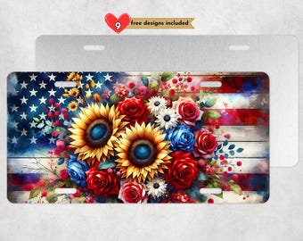 American Patriotic Floral License Plate Sublimation Design Digital Download PNG Instant DIGITAL ONLY, 12 By 6 Inch Car License Plate