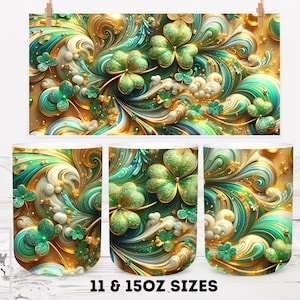 3D Lucky Shamrock Sublimation Design, 11 and 15oz Mug Design PNG, St. Patricks Digital Download File | Full Wrap Design Coffee for Mug