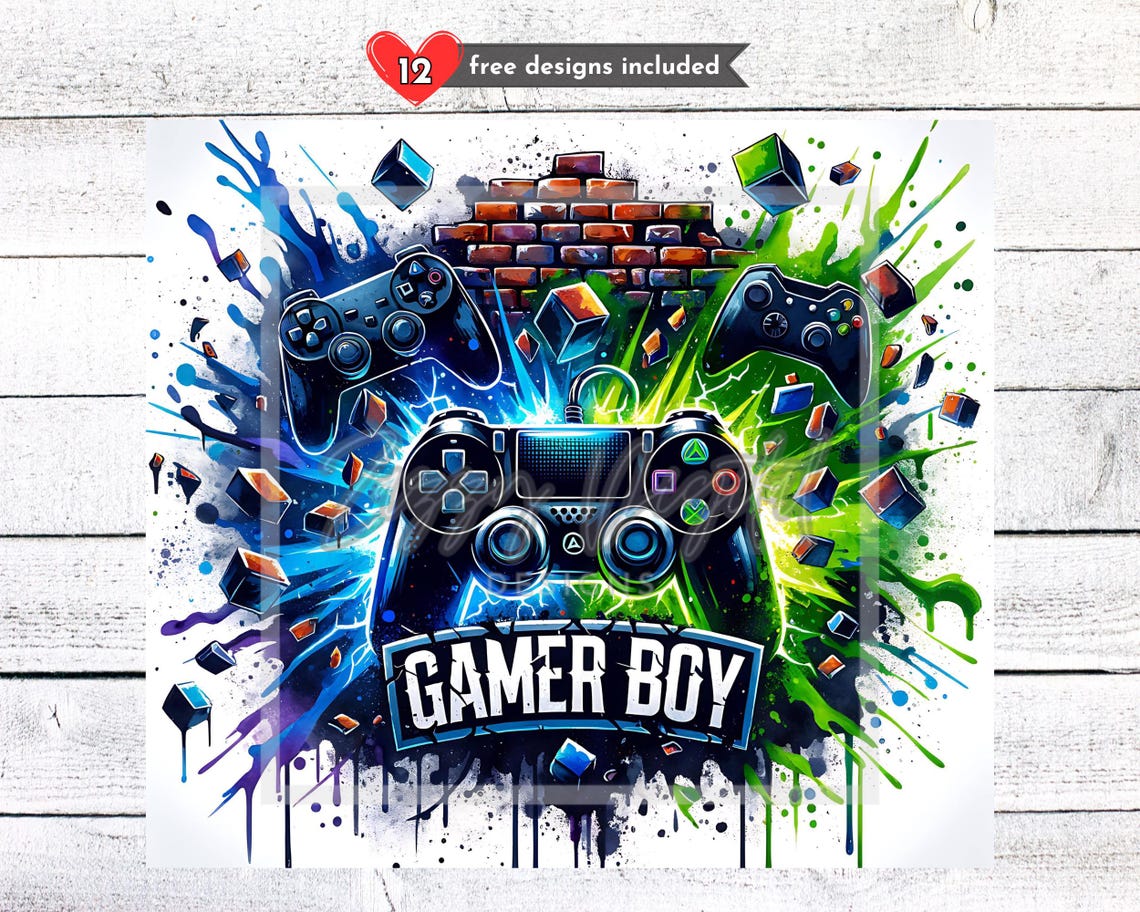 Seamless Gamer Boy Tumbler Wrap Design, 20 Oz Skinny Tumbler ...