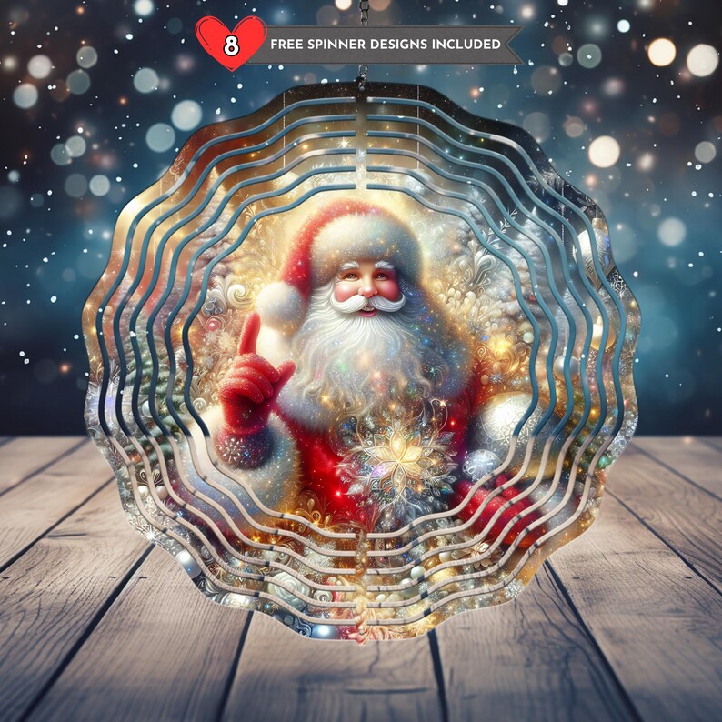 Sparkle Christmas Santa Wind Spinner PNG, Winter Snowflake Sublimation ...