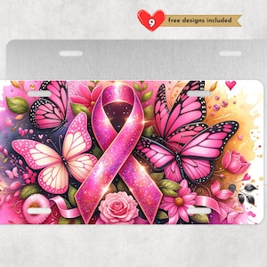 Pink Ribbon Awareness License Plate Sublimation Design Digital Download PNG Instant DIGITAL ONLY, 12 By 6 Inch Car License Plate