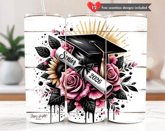 Class of 2026 Graduation Tumbler Wrap PNG, Senior Grad 20 oz Skinny Tumbler Sublimation Design Digital Download Graduation Gift Tumbler Wrap