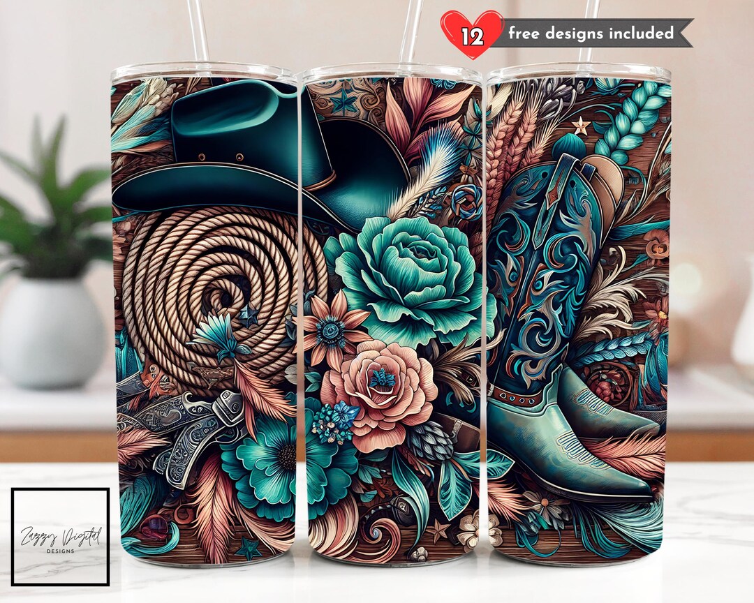 Cowgirl Rodeo Floral 20 Oz Skinny Tumbler Western Rustic Sublimation ...